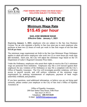 City of San Jose Official Minimum Wage Bulletin